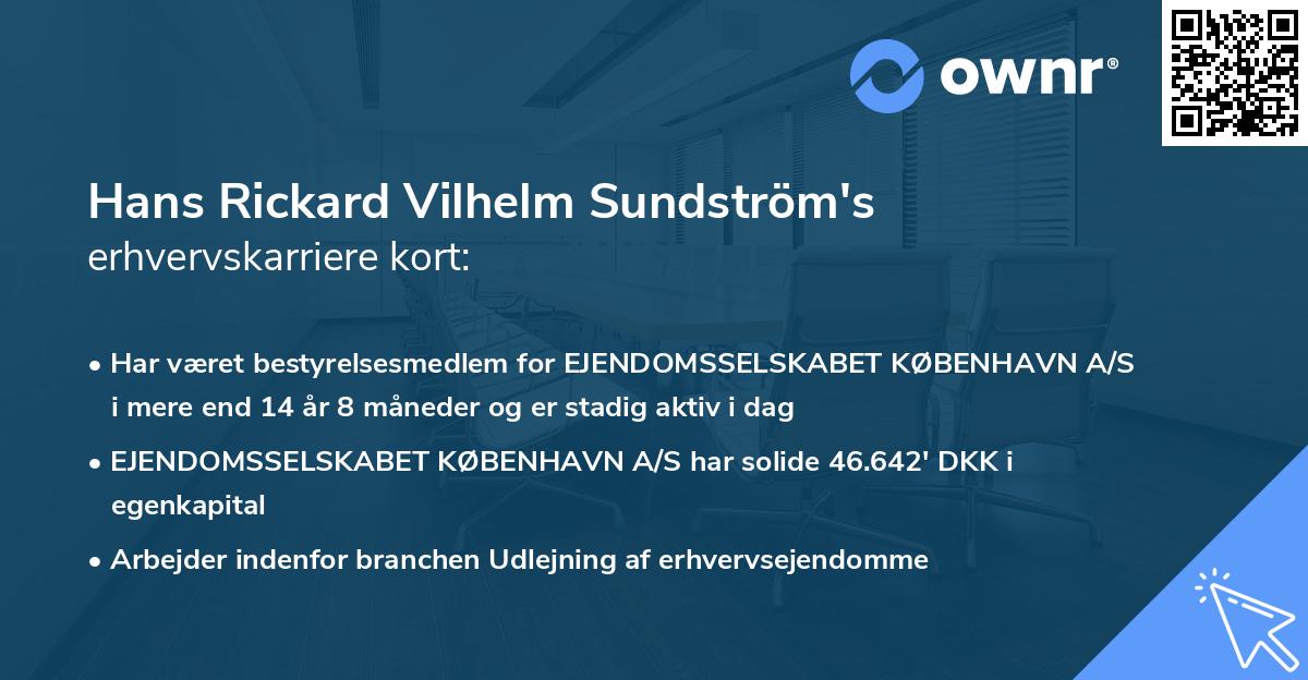 Hans Rickard Vilhelm Sundström's erhvervskarriere kort