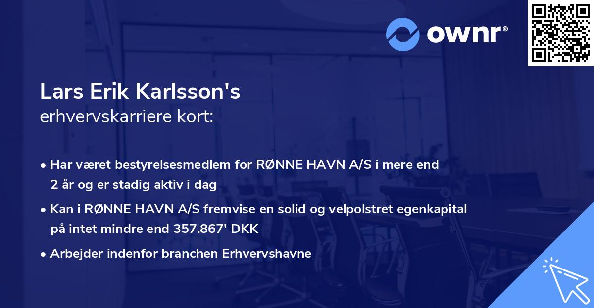 Lars Erik Karlsson's erhvervskarriere kort