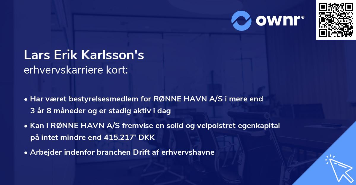 Lars Erik Karlsson's erhvervskarriere kort
