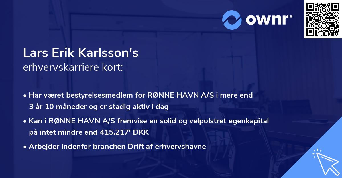 Lars Erik Karlsson's erhvervskarriere kort