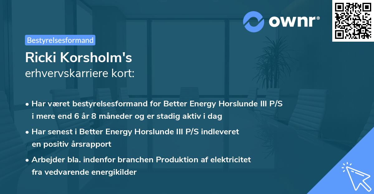 Ricki Korsholm's erhvervskarriere kort
