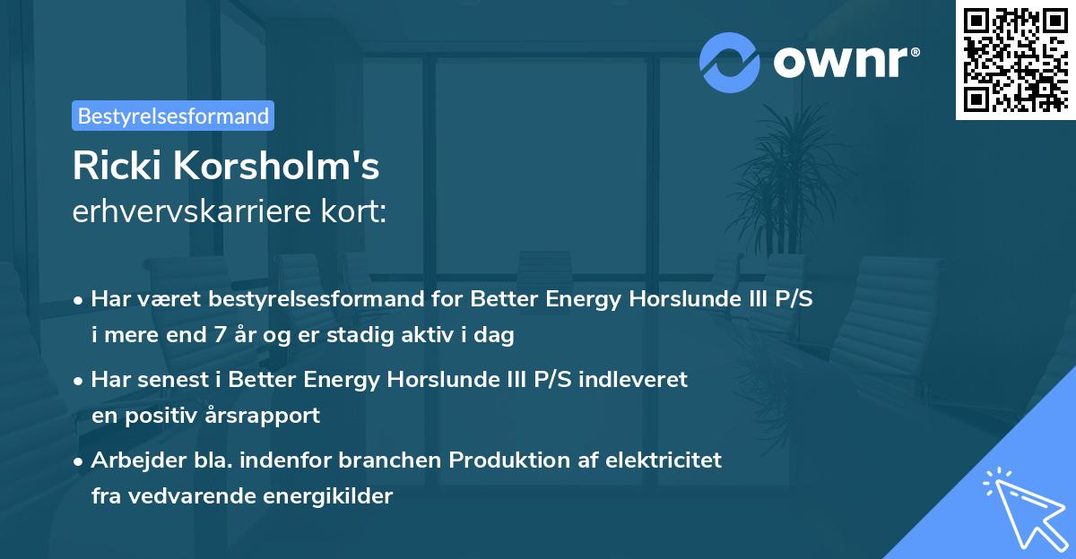 Ricki Korsholm's erhvervskarriere kort