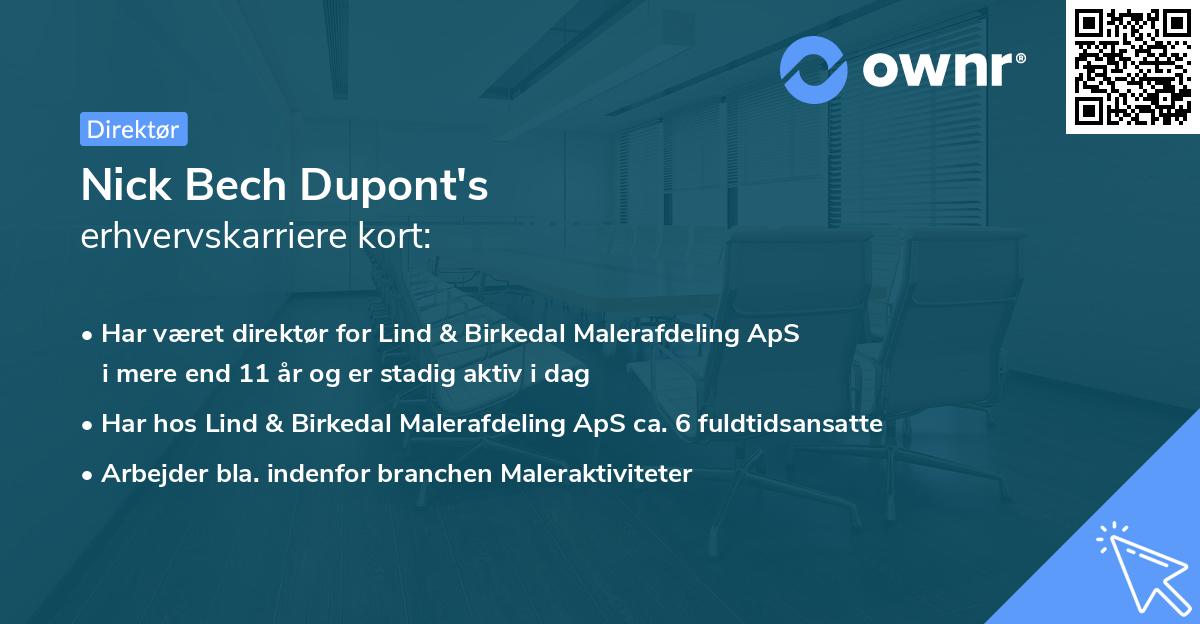 Nick Bech Dupont's erhvervskarriere kort