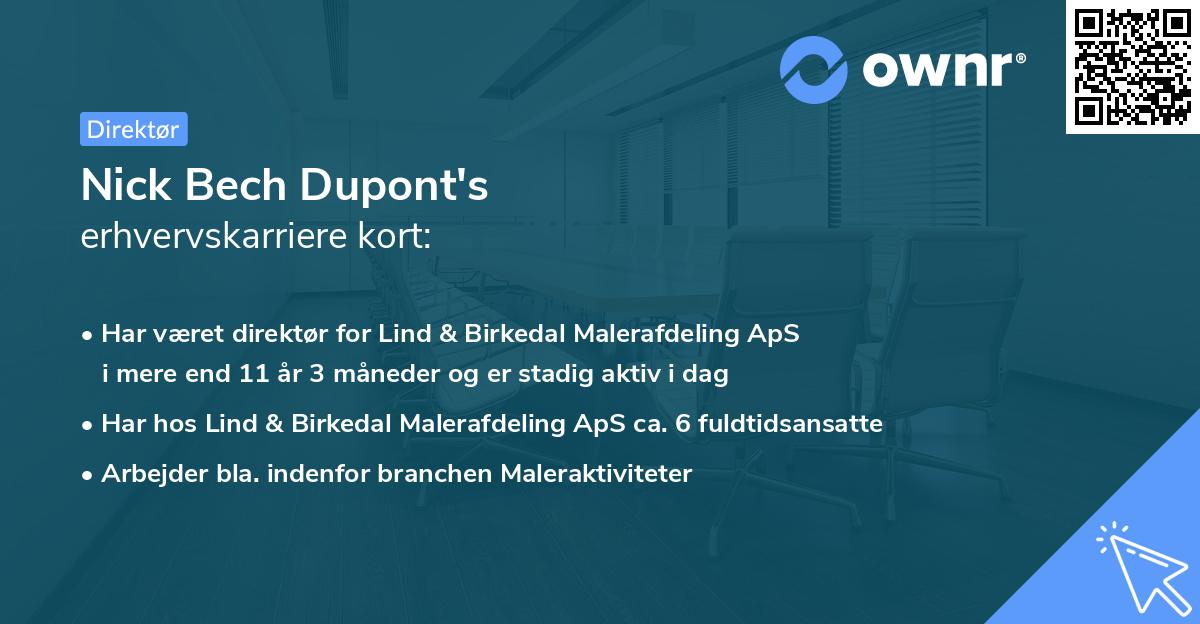Nick Bech Dupont's erhvervskarriere kort