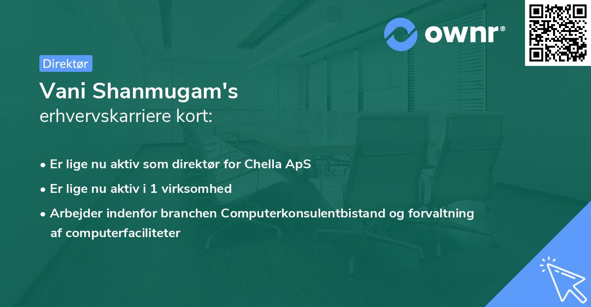 Vani Shanmugam's erhvervskarriere kort