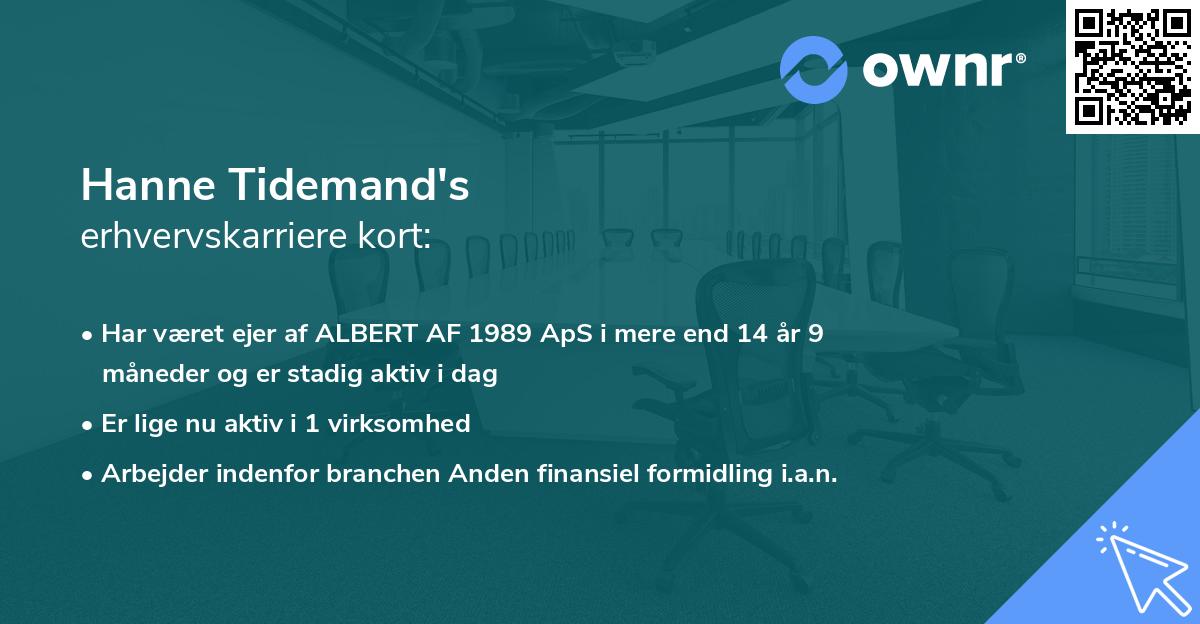 Hanne Tidemand's erhvervskarriere kort