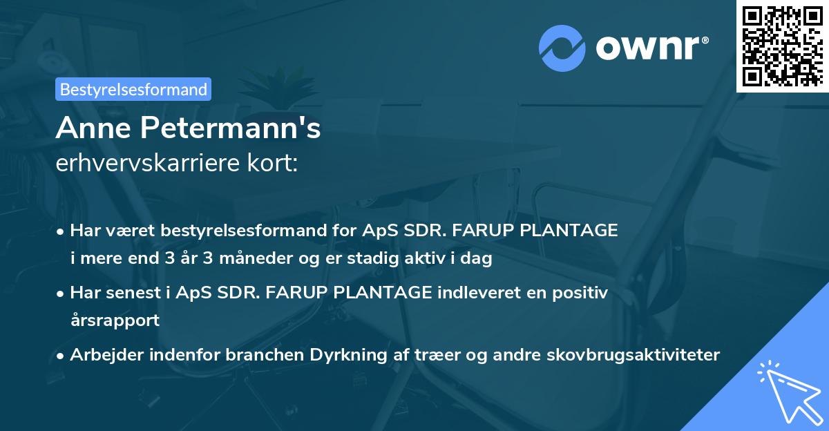 Anne Petermann's erhvervskarriere kort
