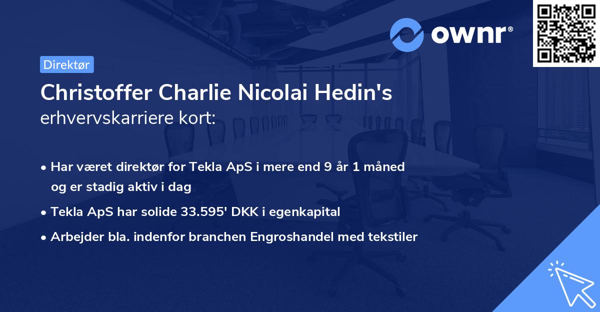 Christoffer Charlie Nicolai Hedin's erhvervskarriere kort