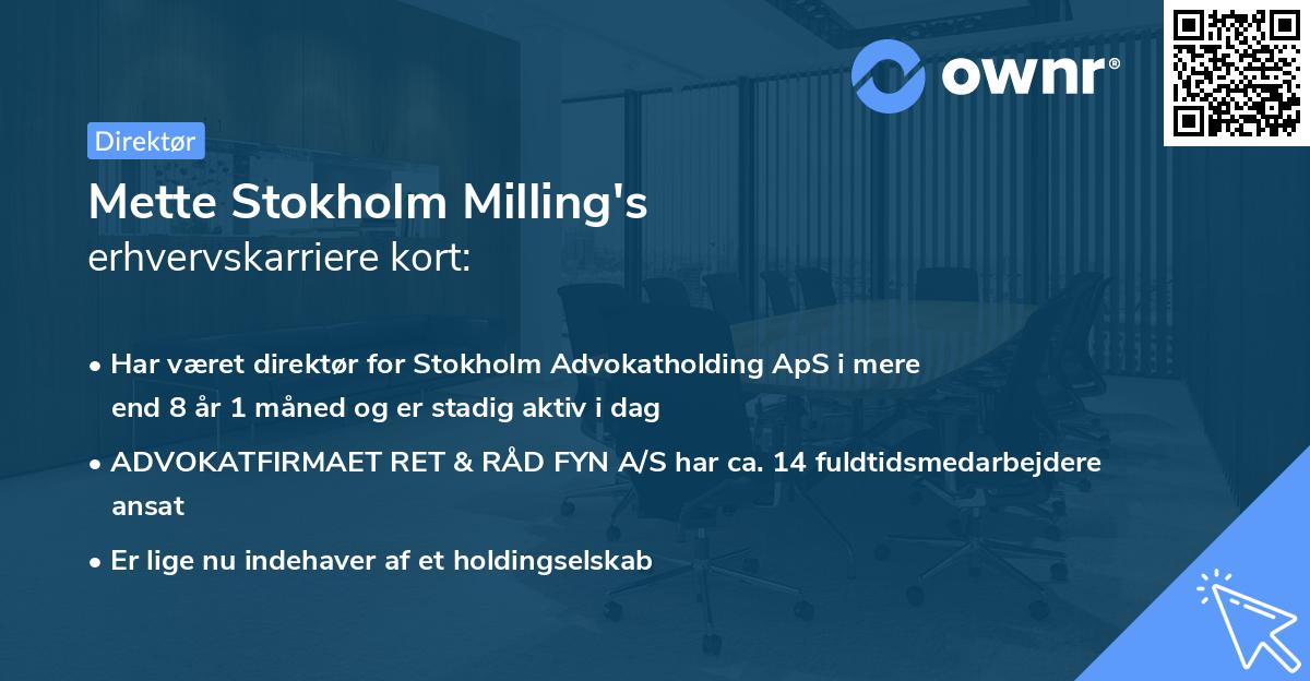 Mette Stokholm Milling's erhvervskarriere kort