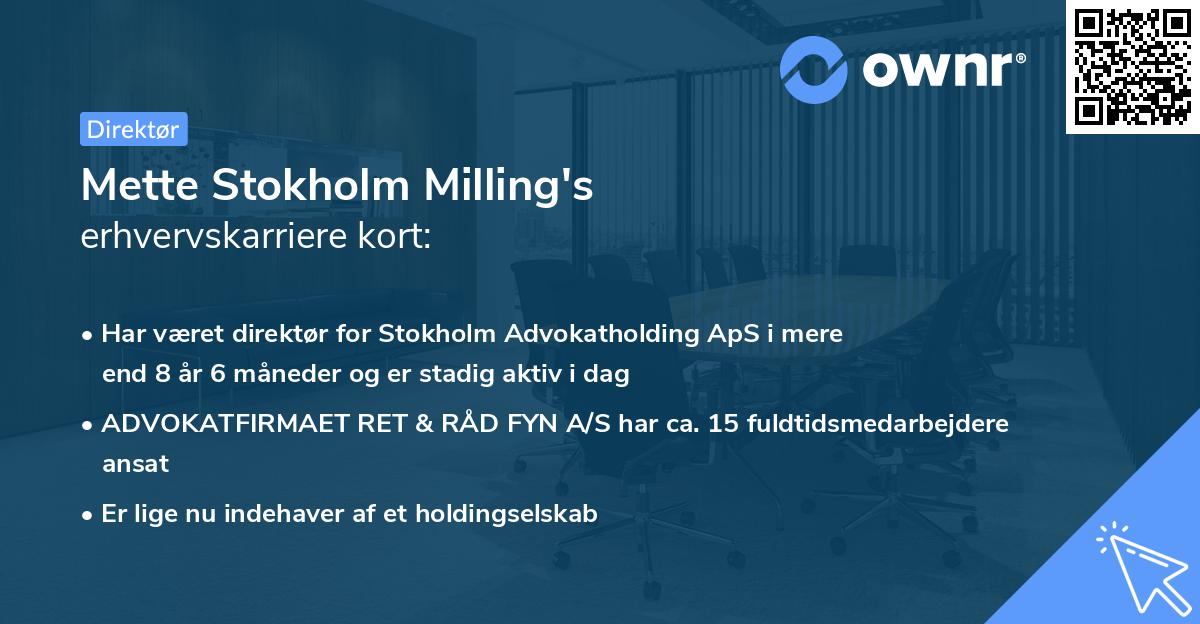 Mette Stokholm Milling's erhvervskarriere kort