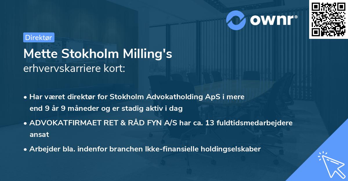 Mette Stokholm Milling's erhvervskarriere kort