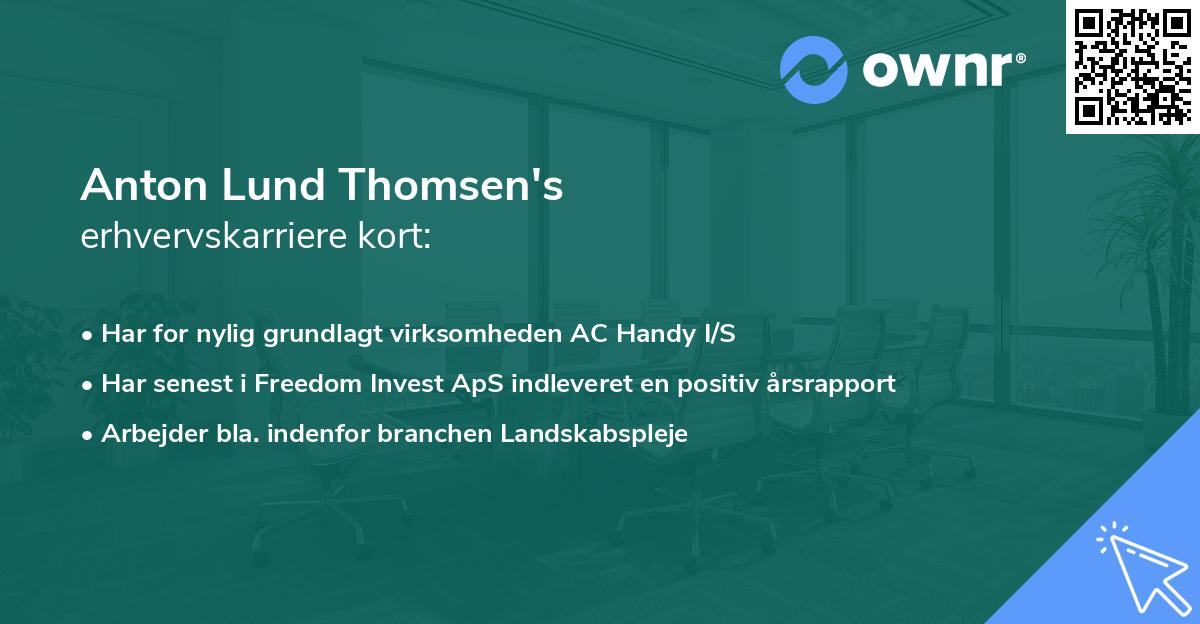 Anton Lund Thomsen's erhvervskarriere kort