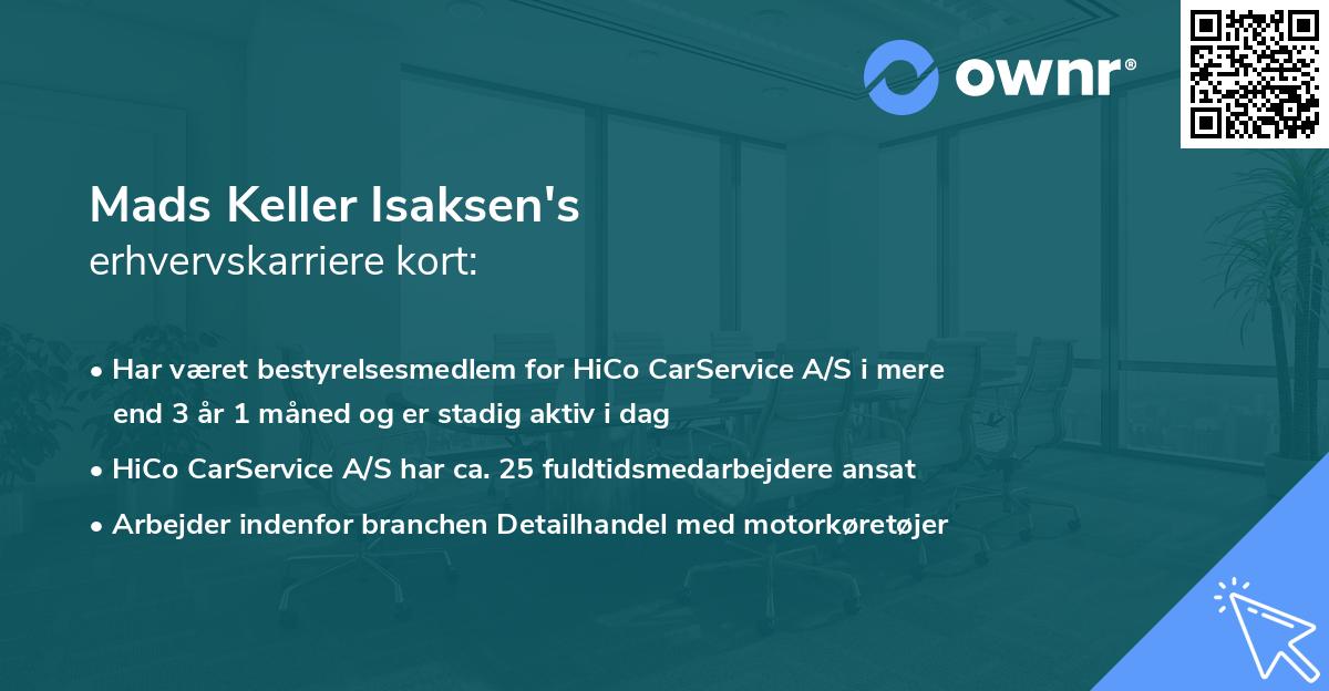 Mads Keller Isaksen's erhvervskarriere kort