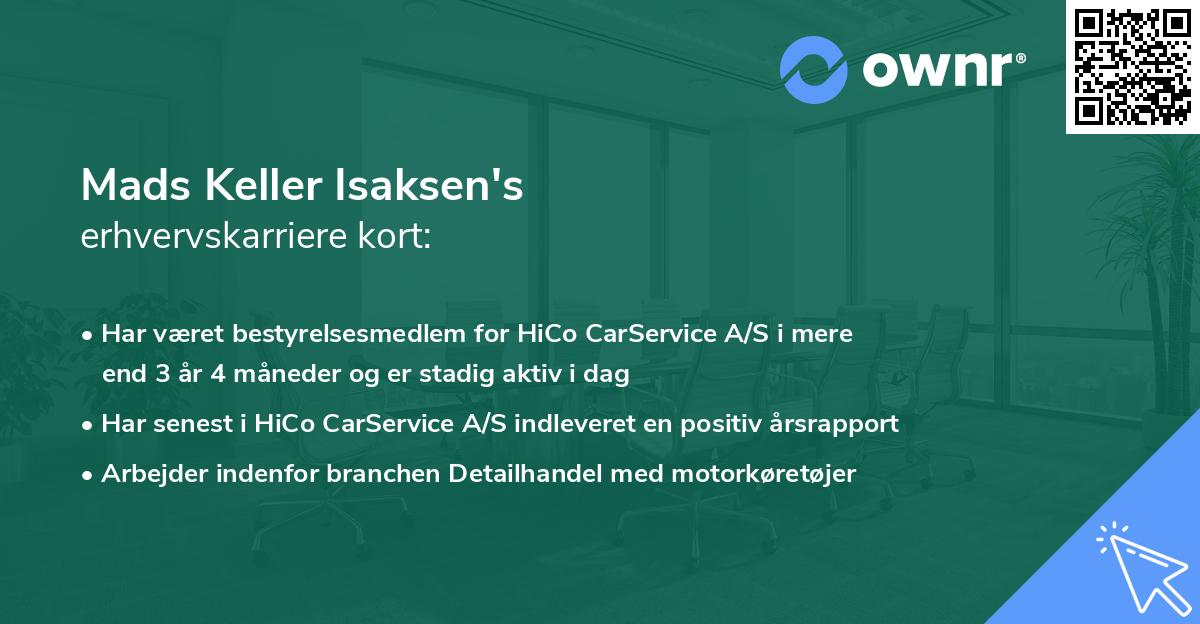Mads Keller Isaksen's erhvervskarriere kort