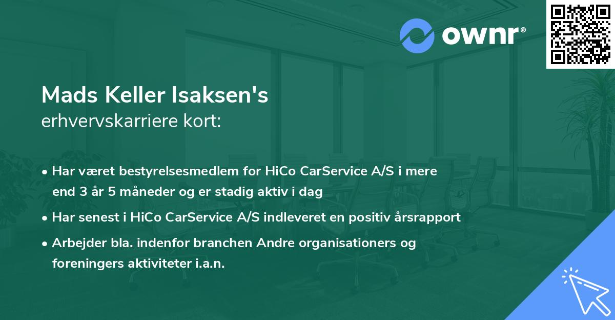 Mads Keller Isaksen's erhvervskarriere kort