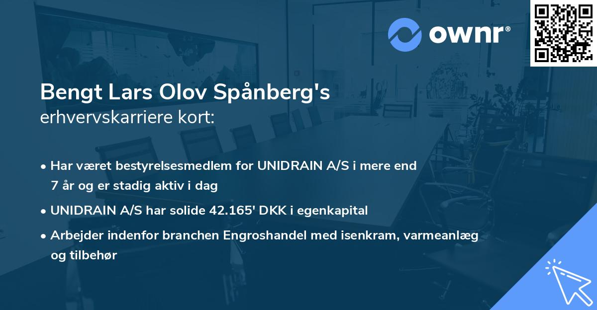 Bengt Lars Olov Spånberg's erhvervskarriere kort