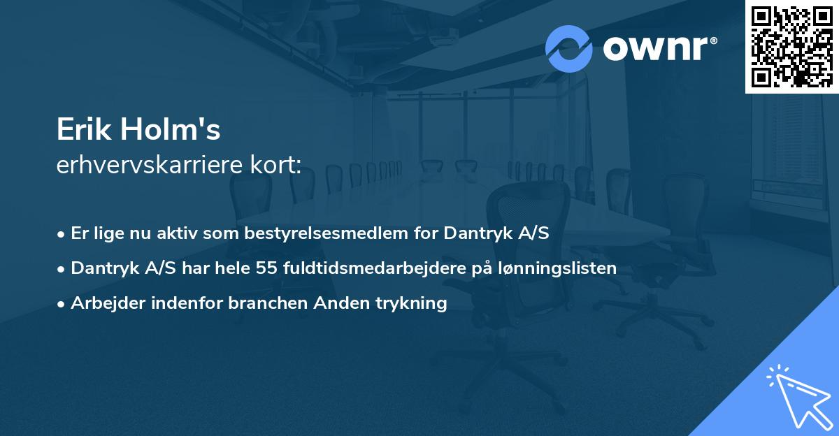 Erik Holm's erhvervskarriere kort