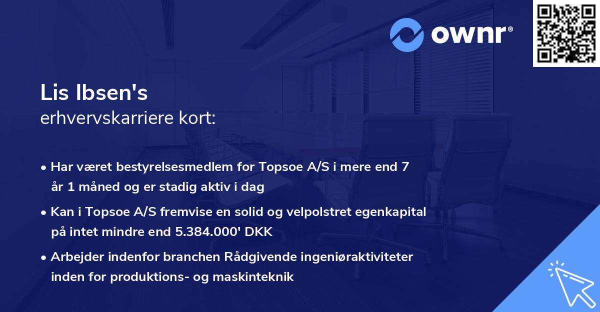 Lis Ibsen's erhvervskarriere kort