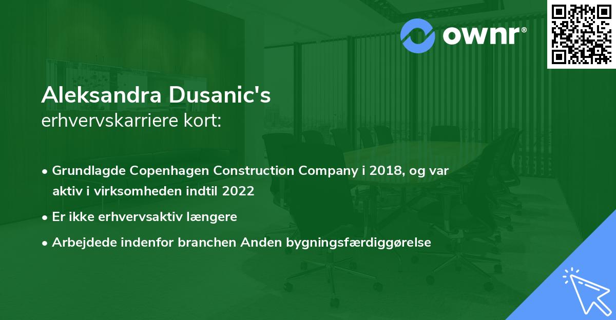 Aleksandra Dusanic's erhvervskarriere kort