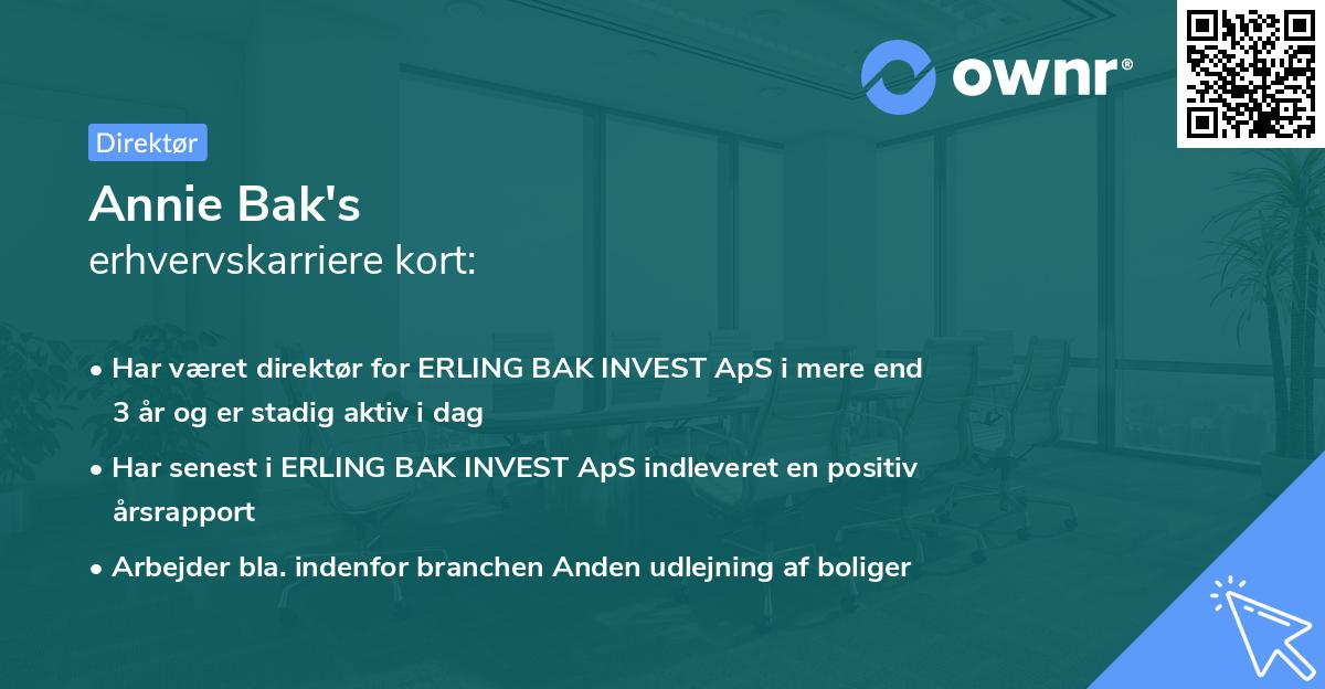 Annie Bak's erhvervskarriere kort