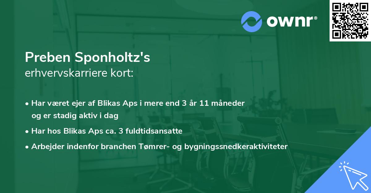 Preben Sponholtz's erhvervskarriere kort