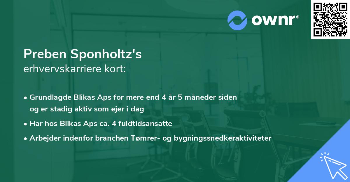 Preben Sponholtz's erhvervskarriere kort