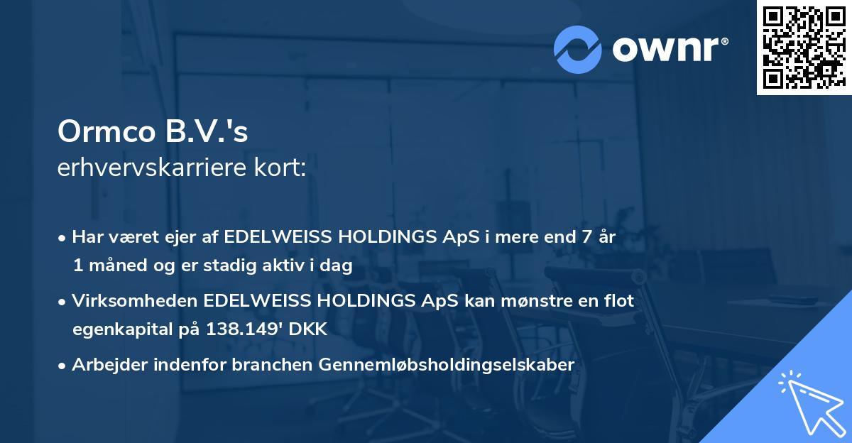 Ormco B.V.'s erhvervskarriere kort