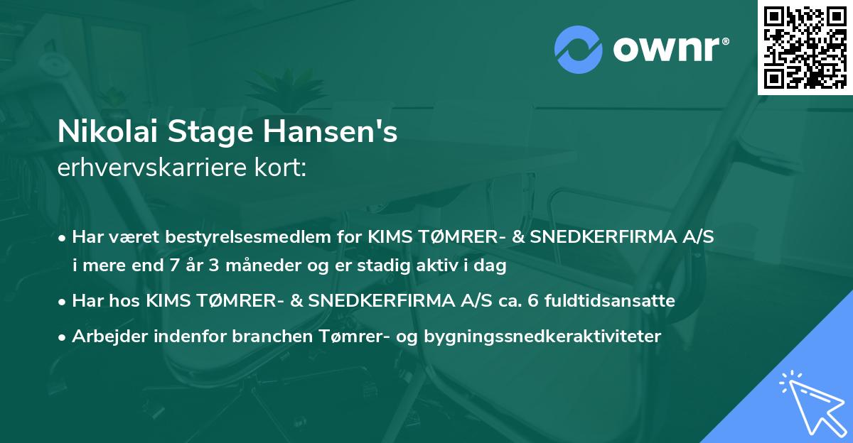Nikolai Stage Hansen's erhvervskarriere kort