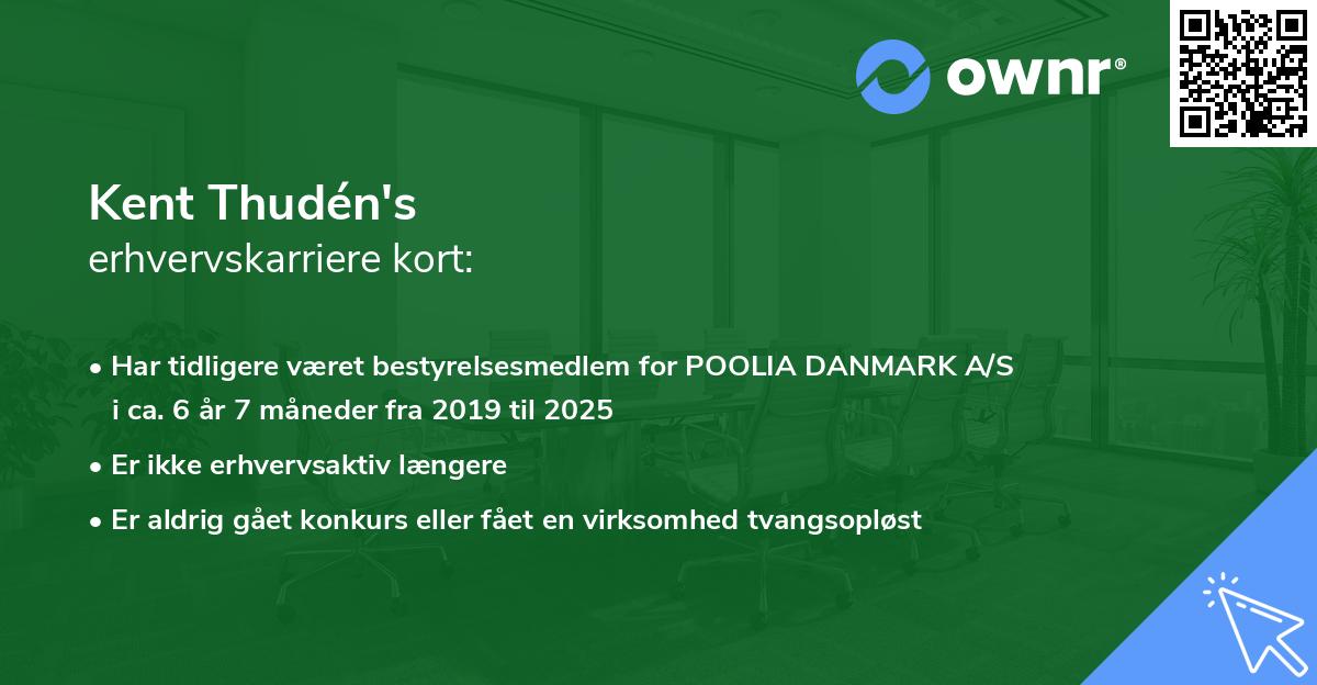 Kent Thudén's erhvervskarriere kort