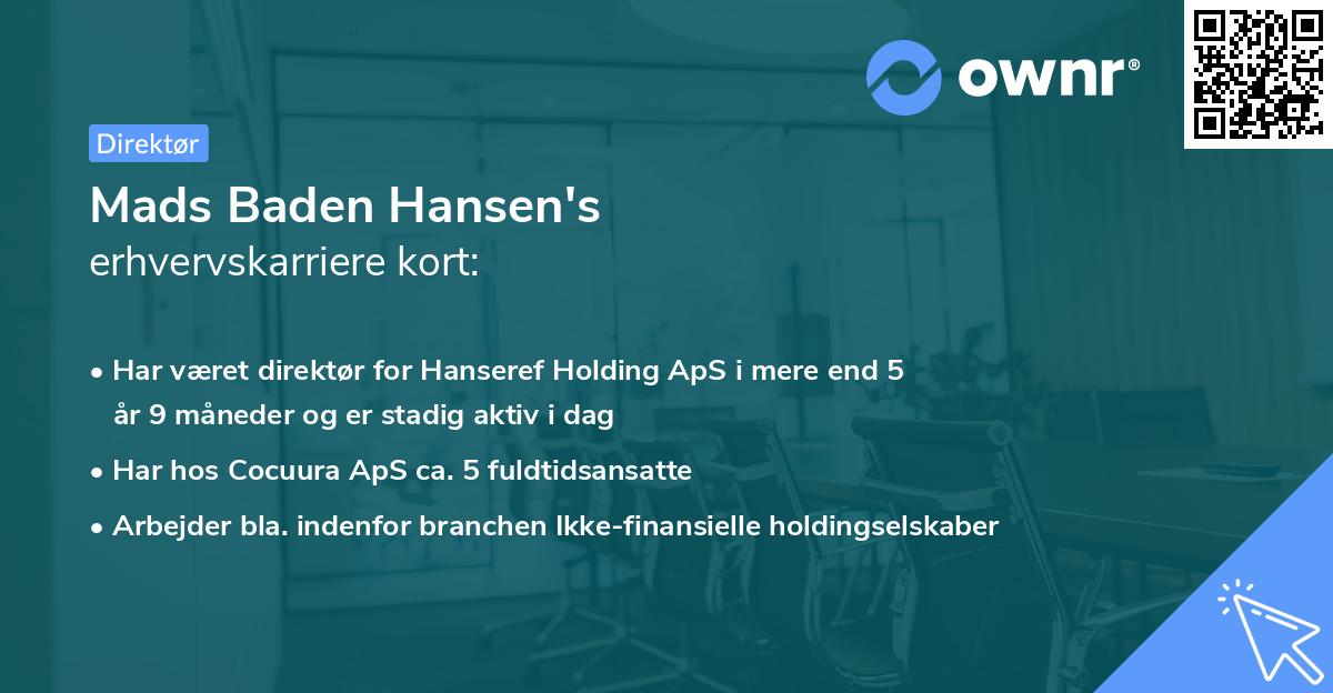 Mads Baden Hansen's erhvervskarriere kort