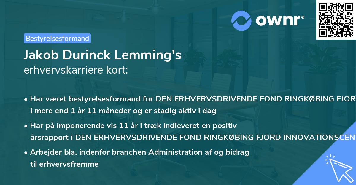 Jakob Durinck Lemming's erhvervskarriere kort