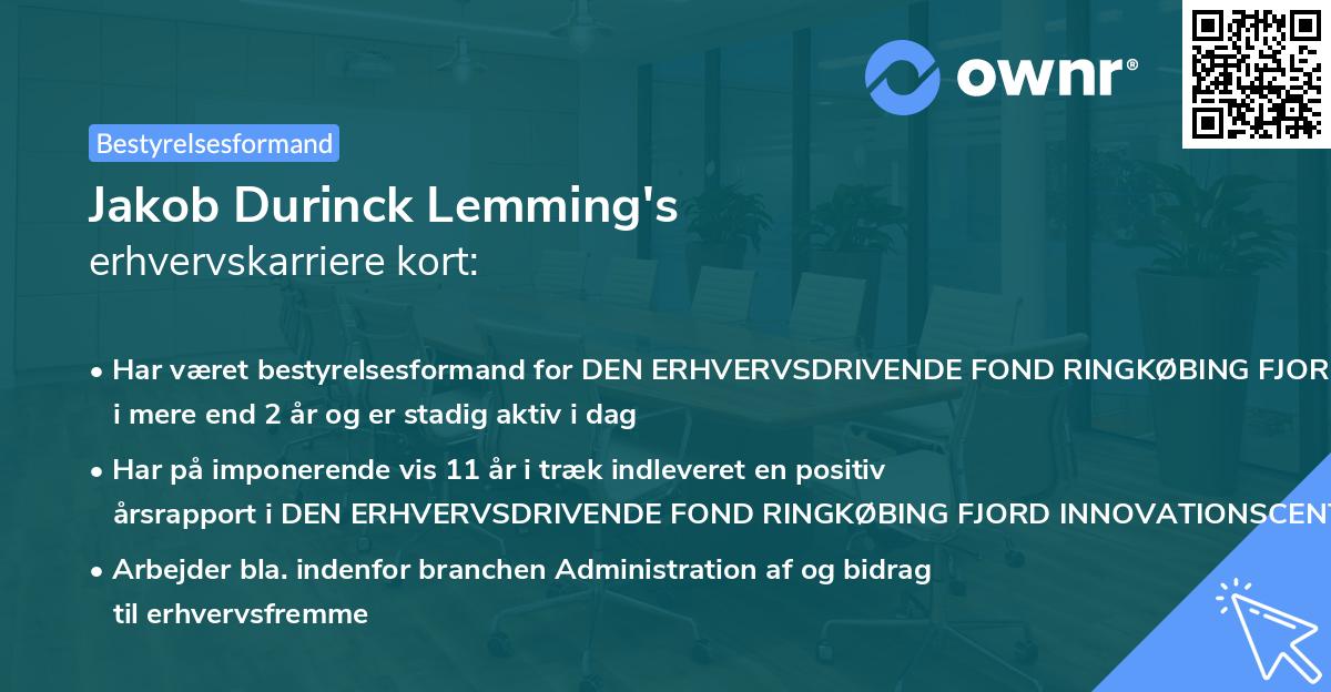 Jakob Durinck Lemming's erhvervskarriere kort