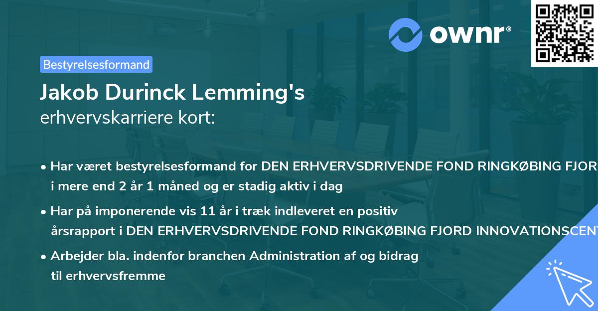 Jakob Durinck Lemming's erhvervskarriere kort