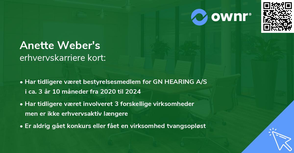 Anette Weber's erhvervskarriere kort