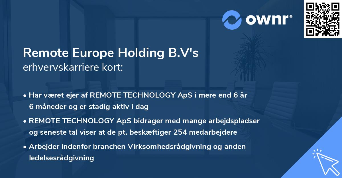 Remote Europe Holding B.V's erhvervskarriere kort