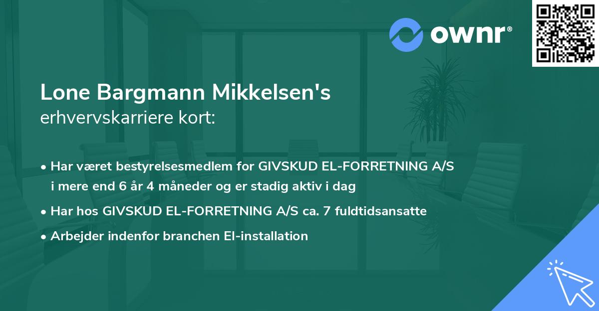 Lone Bargmann Mikkelsen's erhvervskarriere kort