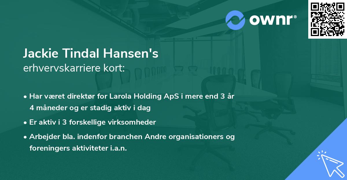 Jackie Tindal Hansen's erhvervskarriere kort