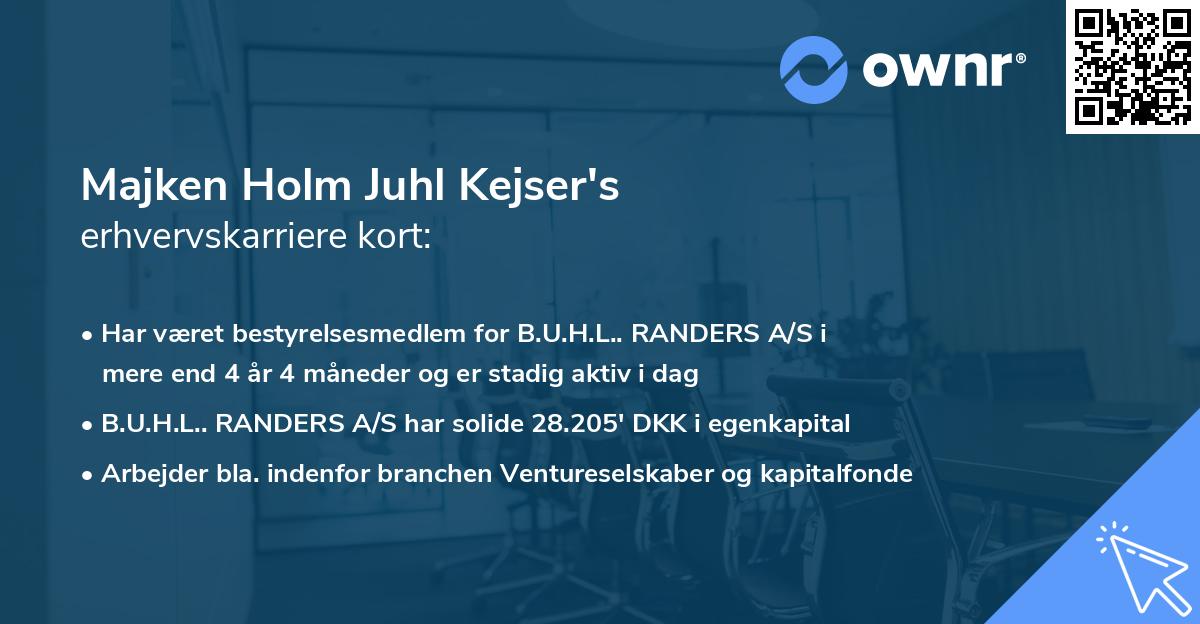 Majken Holm Juhl Kejser's erhvervskarriere kort