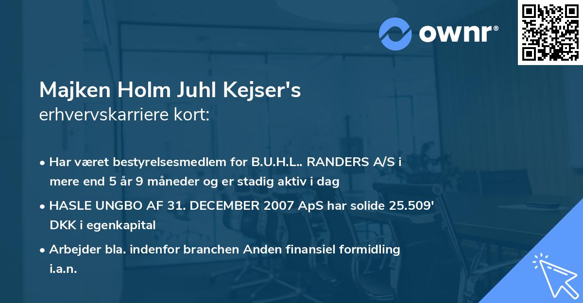 Majken Holm Juhl Kejser's erhvervskarriere kort