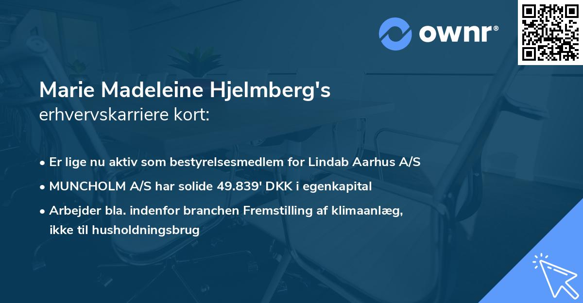 Marie Madeleine Hjelmberg's erhvervskarriere kort