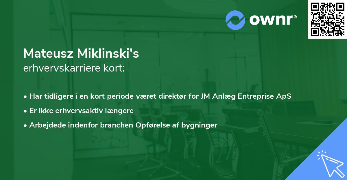 Mateusz Miklinski's erhvervskarriere kort