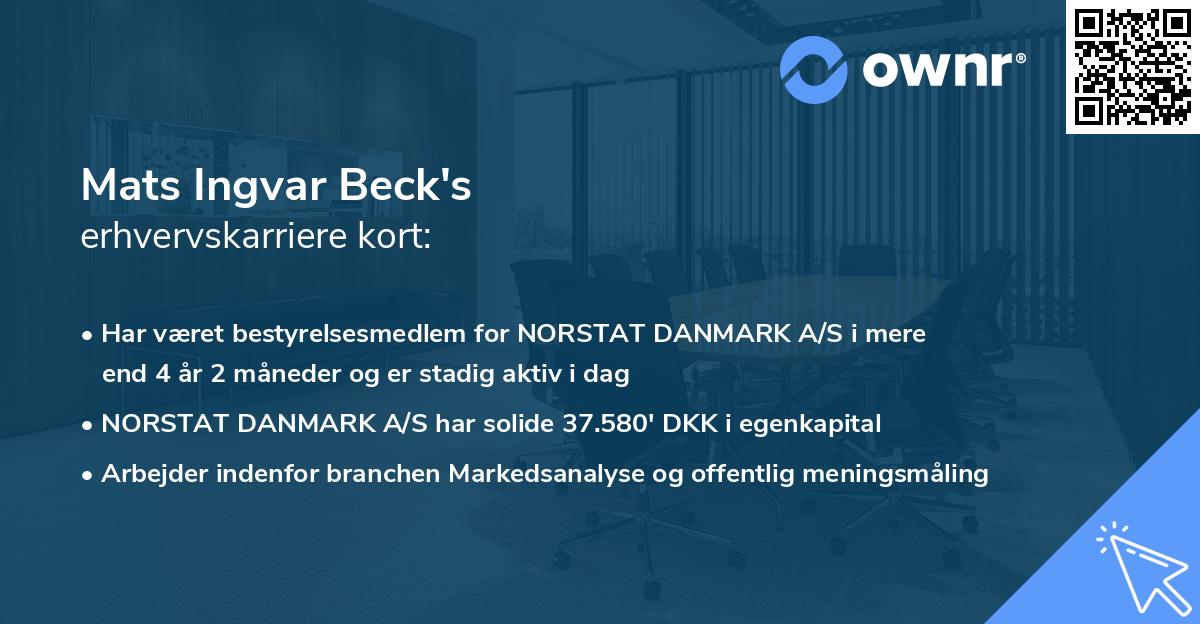 Mats Ingvar Beck's erhvervskarriere kort