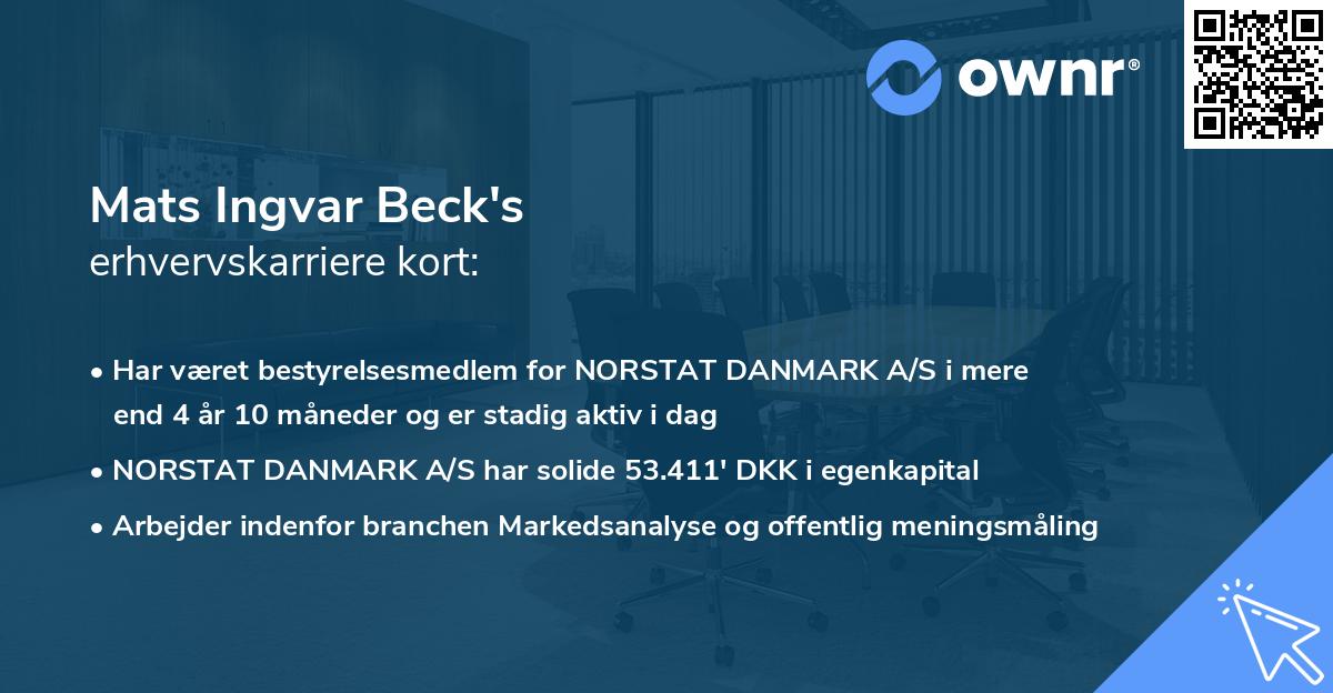 Mats Ingvar Beck's erhvervskarriere kort