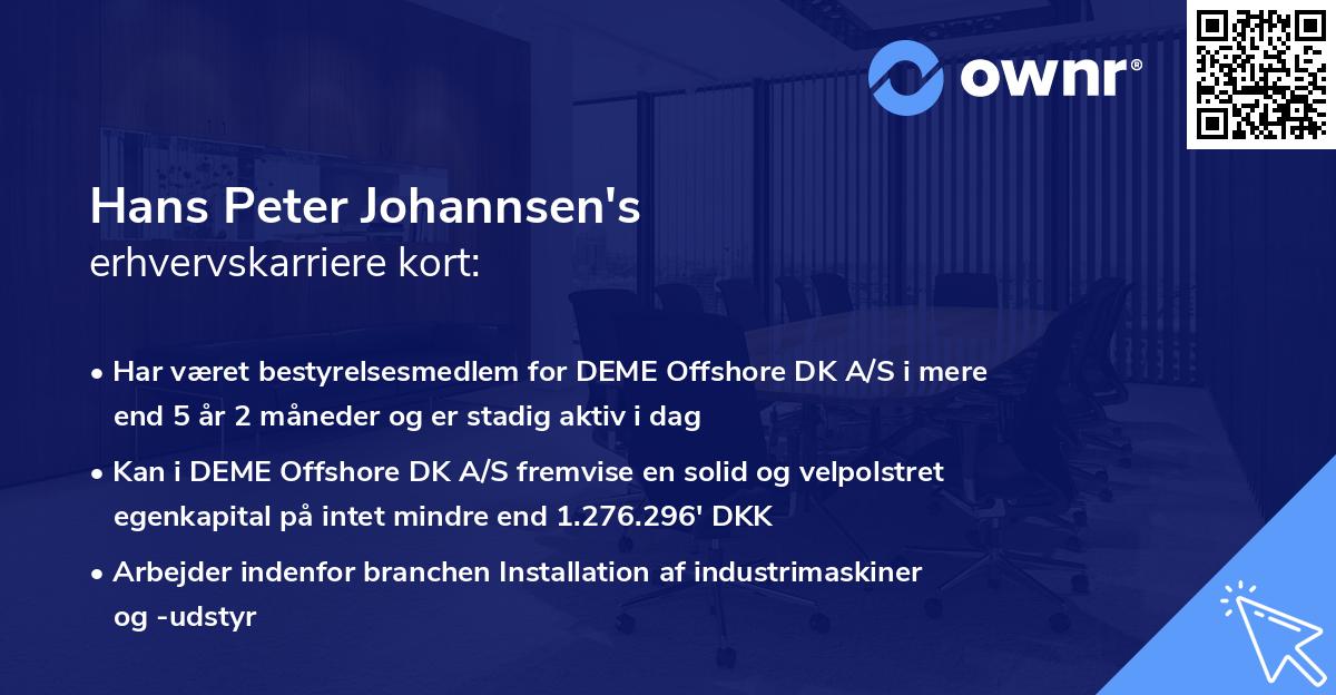 Hans Peter Johannsen's erhvervskarriere kort