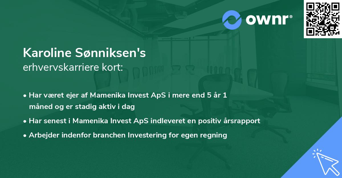 Karoline Sønniksen's erhvervskarriere kort