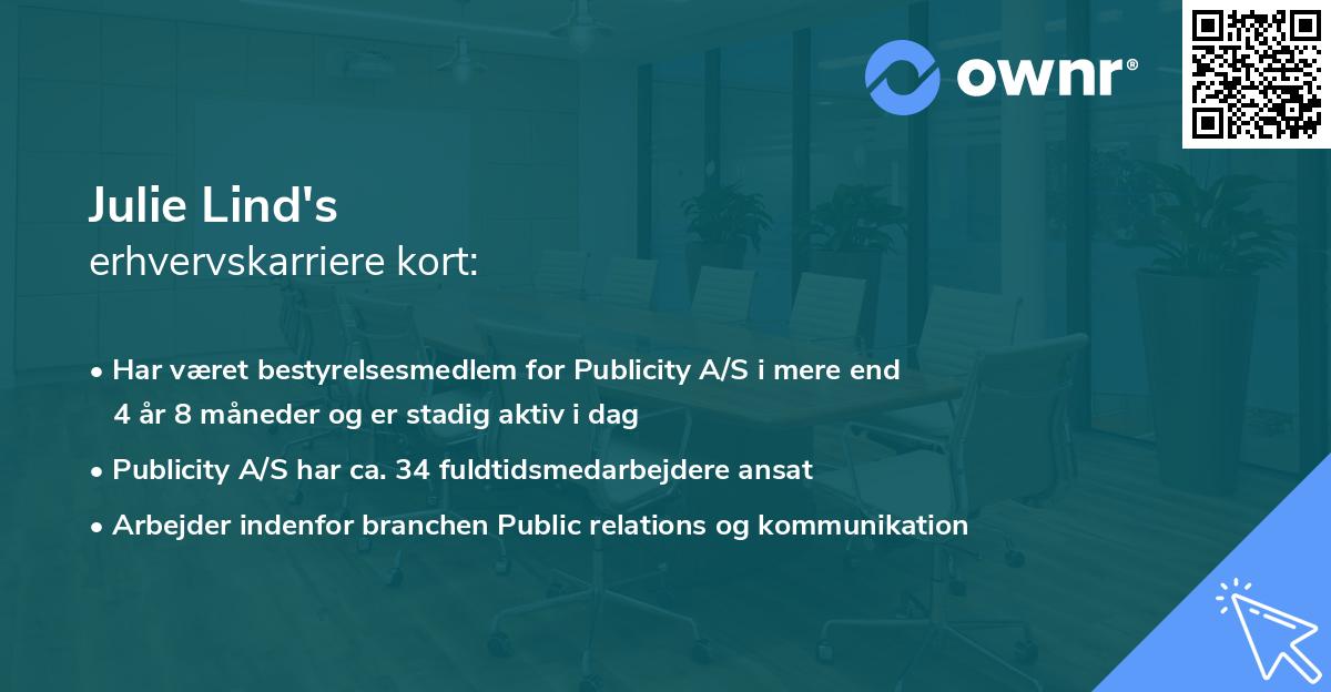 Julie Lind's erhvervskarriere kort