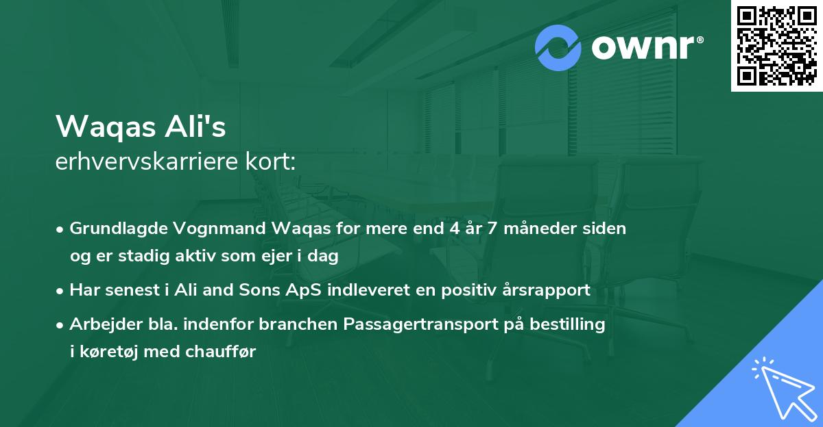 Waqas Ali's erhvervskarriere kort