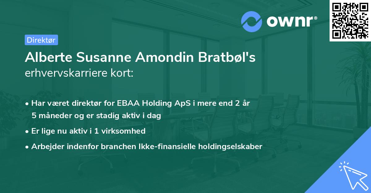 Alberte Susanne Amondin Bratbøl's erhvervskarriere kort