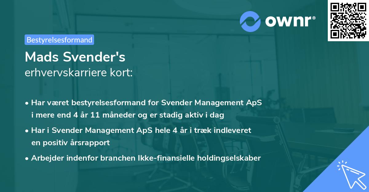Mads Svender's erhvervskarriere kort
