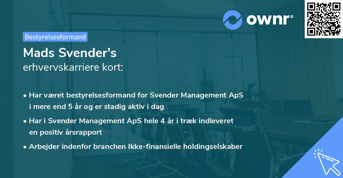 Mads Svender's erhvervskarriere kort
